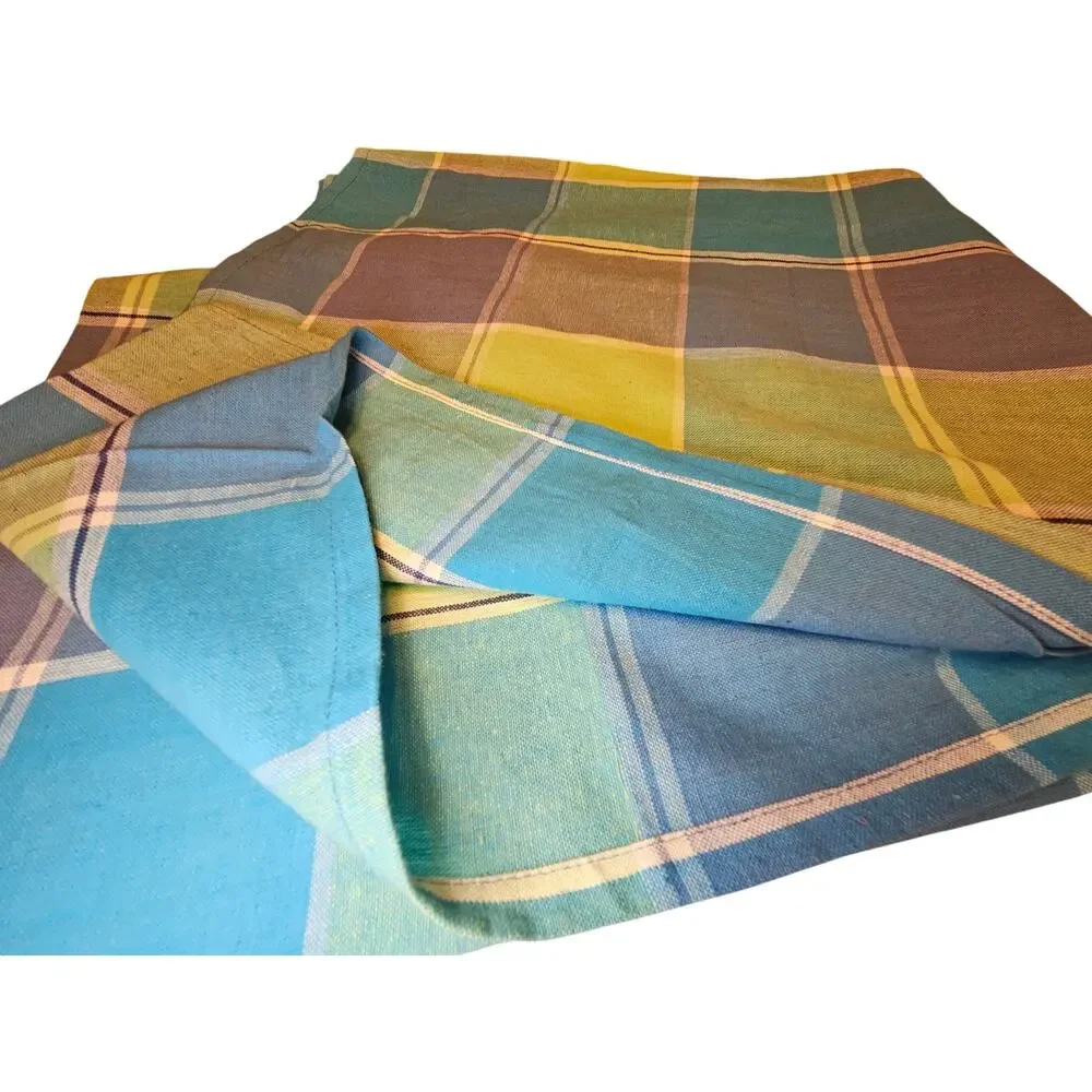 Spring Easter Cloth Tablecloth 120x84 Greens Blues Plaid Cotton-Poly Blend? -66